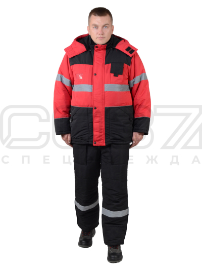 Костюм рабочий зимний Авангард с СОП цв.красныйчёрный тк.таслан (куртка+пк) 1