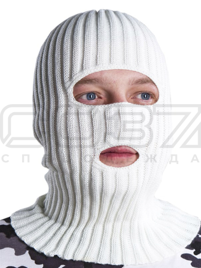 Шапка-маска вязаная 2-х нитка цв.белый тк.акрил